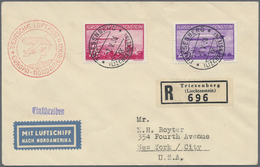 Br Liechtenstein: 1936, 1 Fr. Und 2 Fr. Auf Brief Mit Der Nordamerikafahrt Der Hindenburg Von "TRIESENBERG 1 V 36 - Lettres & Documents