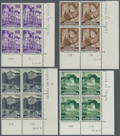 ** Liechtenstein: 1937 - 1938, Freimarken: Landschaften Und Burgen, Postfrische Luxus Eckrand-Viererblocks Rechts - Covers & Documents