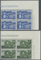 **/ Liechtenstein: 1937 - 1938, Freimarken: Landschaften Und Burgen, Postfrische Luxus Eckrand-Viererblocks Rechts - Lettres & Documents