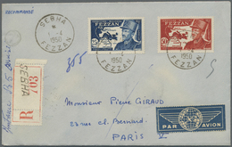 Br Fezzan: 1949, Definitives Pictorials/Officers, 1fr. To 50fr., Complete Set Of Eleven Values On Two Registered Airmail - Lettres & Documents