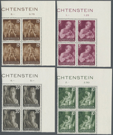 **/ Liechtenstein: 1951, Freimarken: Landarbeit 5 Rp Bis 1 Fr., 12 Werte, Kompletter Postfrischer Satz Im Viererbl - Covers & Documents