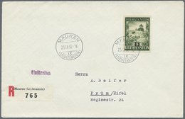 Liechtenstein: 1952, 5 Fr. Schloß Vaduz Als Einzelfrankatur Auf Luxus-R-FDC Aus „MAUREN 25.IX.52” Nach Prüm/ E - Lettres & Documents