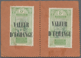 Französisch-Guinea: 1913 (ca.), 5c. With Overprint "VALEUR D'ECHANGE", Two Copies On Piece. 1913 (environ). 5c Vert. Pai - Autres & Non Classés