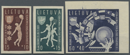 ** Litauen: 1939, Basketball-EM, Kpl. Satz (3 Werte) Ungezähnt, Höchstwert Aus Bogenecke, Postfrisch, Auflage Nur - Lituanie