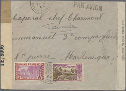 Br Französisch-Guinea: 1944. Air Mail Envelope Addressed To Martinique Bearing Guyane Francaise Yvert 129, 3f Lilac And  - Altri & Non Classificati
