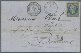 Br Französisch-Guyana: 1854,: Napoleon III Imperforate, 20c Blue On Bluish, Type I, Margins Almost All Round, Tied By An - Storia Postale