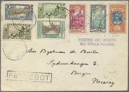 Br Französisch-Ozeanien: 1937, Colorful Franked Envelope "POSTED ON BOARD M/Y STELLA MARIS" With Postmark SUVA; FIJI And - Altri & Non Classificati