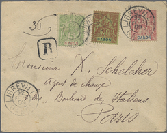 Br Gabun: 1909. Registered Envelope (soiled, Tears) To France Bearing Gabon Yvert 19, 5c Yellow Green, Yvert 20, 10c Ros - Gabon (1960-...)