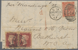 Br Gambia: 1867. Envelope Addressed To Bathurst, Gambia Bearing Great Britain SG 43, 1d Rose (pair) And SG 94, 4d Vermil - Gambie (1965-...)