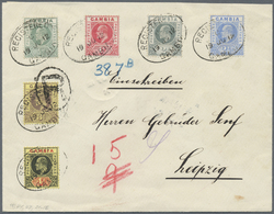 Br Gambia: 1909, König Edward VII. 1/2 D - 4 D Auf R-Brief Gelaufen Nach Leipzig. - Gambia (1965-...)