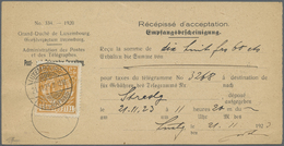 Br Luxemburg - Telegrafenmarken: 1883, 25 C. Orange Tied By Cds. "LUXEMBOURG TELEGRAPHES 21.11.23" To "Récépissé - Telegraph