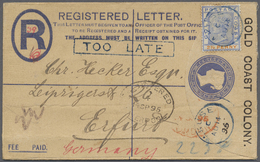 GA Goldküste: 1895. Registered Postal Stationery Envelope 'two Pence' Blue Upgraded With SG 14, 2½d Blue And Orange Tied - Gold Coast (...-1957)