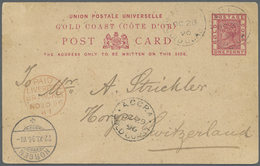 GA Goldküste: 1896. Postal Stationery Card 'one Penny' Red With Small Fox Spots, Cancelled By Prampram Date Stamp 'Oc 28 - Côte D'Or (...-1957)