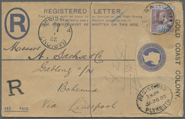 GA Goldküste: 1905. Registered Postal Stationery Envelope 2d Blue (tropical Toning) Upgraded With SG 41, 2½d Purple And  - Côte D'Or (...-1957)