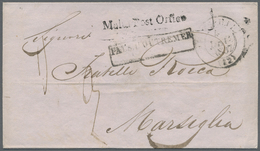 Br Malta - Vorphilatelie: 1837, "Malta Post Office" (Type 1b), Brief (waagerechter Mittelbug) Nach Marseille, Lau - Malta