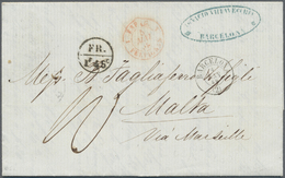 Br Malta - Vorphilatelie: 1859. Stampless Envelope Written From Barcelona Dated '3rd Mai 1859' Addressed To Malta - Malta