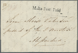 Br Malta: 1840, "Malta Post Paid" One Line Stamp (handbook MPP-2c) On Complete Folded Letter To ALEXANDRIA/Egypt, - Malta