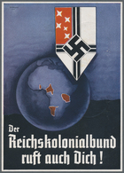 Ansichtskarten: Propaganda: 1939/1940, "Der Reichskolonialbund Ruft Dich!" Standarte über Weltkugel, - Partiti Politici & Elezioni