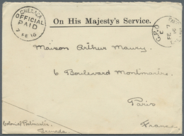 Br Grenada: 1916. Stampless Envelope Addressed To France Headed 'On His Majesty's Service' Cancelled 'Grenada/Official/P - Grenade (...-1974)