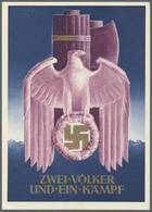 Ansichtskarten: Propaganda: 1940, "Zwei Völker Und Ein Kampf" Rosa Reichsadler, Rücks. SoStpl. Wiesb - Partiti Politici & Elezioni