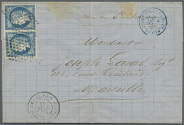 Br Guadeloupe: 1876 (11.2.), Ceres 25c Blue Horiz. Pair With Good To Wide Margins Around Used On Folded Entire With Rhom - Lettres & Documents