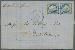 Br Guadeloupe: 1876 (27.4.), Ceres 25c Blue Vertical Pair With Good Margins Around (short At Upper Right) Used On Folded - Storia Postale