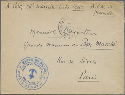 Br Malta: 1917. Stampless Military Mail Envelope Addressed To Paris Cancelled By 'Postes Naveles/Medit' Date Stam - Malte