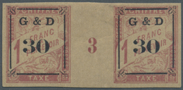 * Guadeloupe - Portomarken: 1903, 30 On 1 Fr. Rose, Black Ornamental Overprint, Type I (wide 30), As A Unused Pair Millé - Timbres-taxe