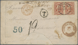 Br Guatemala: 1877. Envelope (part Missing) Addressed To France Bearing Guatemala Yvert 10, 2r Brown (pair) Tied By Guat - Guatemala