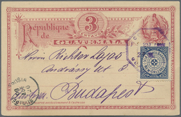 GA Guatemala: 1890, International Stationery Card 3 C Dark-carmine With Label "Via Puerto Barrios And New Orleans" Sent  - Guatemala