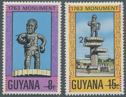 ** Guyana: 1982 (or Later). Lot Of 2 Essays For Not Issued "25" [c] Surcharges On 8c And 15c "Cuffy Monument". Mint, NH. - Guiana (1966-...)