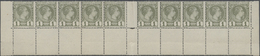 ** Monaco: 1885, 1 C. Fürst Charles III. Als Postfrischer 10-er Streifen Vom Unterrand Mit Leerfeldern Und Zwisch - Unused Stamps