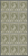 ** Monaco: 1885, 1C Brown Olive In Block Of 15 Mint Never Hinged, One Little Stain On The Gum - Unused Stamps