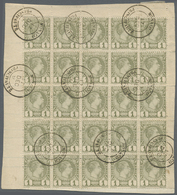 Brrst Monaco: 1885, 1 C Brown Olive In Block Auf 25 On Piece, Margins On Three Sides, Scarce - Unused Stamps