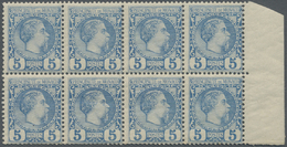 */** Monaco: 1885, 5 C Blue Block Of Eight Unused, Partially With Small Gum Failure, Mi 560.- ++ - Unused Stamps