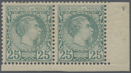 * Monaco: 1885, 25c. Bluish Green, Horiz. Pair From The Lower Right Corner Of The Sheet, Mint O.g. Previously Hi - Unused Stamps