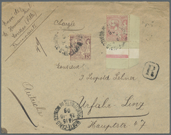 Br Monaco: 1909, 5 Fr Karmin A. Grünlich Vom Eckrand Re. Unten Mit Senkr. Leerfeld, MiF Mit 75 C Violettbraun Auf - Unused Stamps