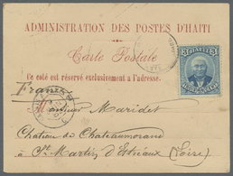 Br Haiti: 1889. Postal Card Headed 'Administration Des Postes D'Haiti' Addressed To France Bearing Yvert 18, 3c Blue Tie - Haiti