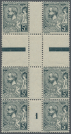 ** Monaco: 1921, 5 Fr Dark Green Center Piece In Block Of Six, Fold In The Upper Perforation, Mint Never Hinged - Unused Stamps