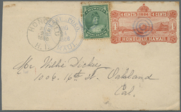 GA Hawaii - Ganzsachen: 1884-93 Postal Stationery Envelope 4c Red Uprated 1c Green For 5c Rate To The U.S.A., Sent From  - Hawaï