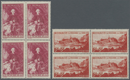 ** Monaco: 1939, 5 C+5 C To 5 Fr+5 Fr Complete Set In Block Of Four Mint Never Hinged (Ivert 1.200.-) - Unused Stamps