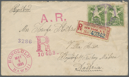 Br Hawaii - Stempel: 1895, 10c. Yellow Green Pair On Registered Cover Tied By Violet "HONOULIULI OA.HU." Cds., Rose "A.R - Hawaii