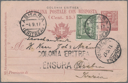 GA Italienisch-Eritrea: 1917: Postal Stationery Card To Sweden (part Of A 7 1/2 + 7 1/2 Double Card) Uprated With With 5 - Eritrea