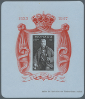 ** Monaco: 1947, Blockausgabe 25 Jahre Thronbesteigung Des Fürsten Auf Bläulichem Papier, Postfrisch Mit Minimale - Neufs