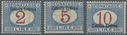 * Italienisch-Eritrea - Portomarken: 1903-20, Three Postage Due Stamps 2 L., 5 L. 1930 Issue And 10 L. 1920 Issue Blue A - Eritrea