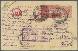 GA Italienisch-Libyen: 1917. Italian Libya Postal Stationery Card (soiled) 10c Carmine Upgraded With Libya 'Express' Yve - Libya