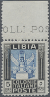 ** Italienisch-Libyen: 1937, 5 Lire Black And Blue, Wide Perf. 11, Top Marginal Copy Unmounted Mint (Sass. 144 - 6.000,- - Libya