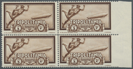 ** Italienisch-Tripolitanien: 1933, 3 Lire Zeppelin Als Postfrischer 4-er Block Vom Rechten Seitenrand Mit Zwei Marken R - Tripolitaine