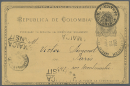 GA Jamaica: 1901. Colombian Postal Stationery Card 2c Black Cancelled By Medellin Date Stamp Addressed To Paris With Tra - Jamaica (1962-...)
