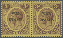 * Jamaica: 1916, KGV 3d. Purple/lemon With Opt. 'WAR STAMP.' Horiz. Pair With 'S' In 'STAMP' Omitted On Right Stamp, Min - Jamaica (1962-...)